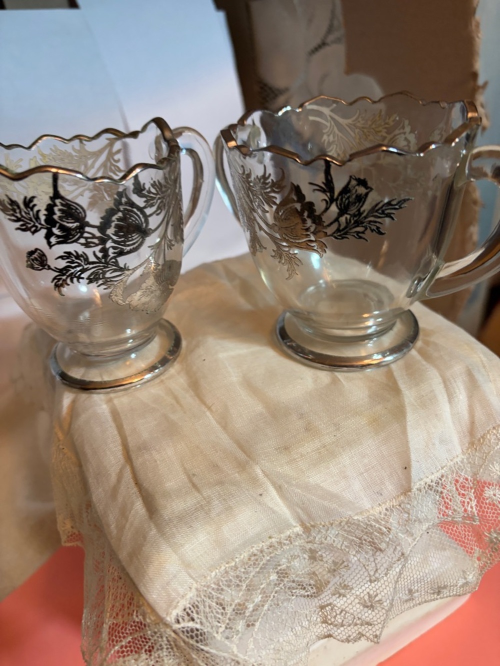 Vintage Silver City Glass Flanders Poppy Sterling Overlay Creamer & Sugar Set